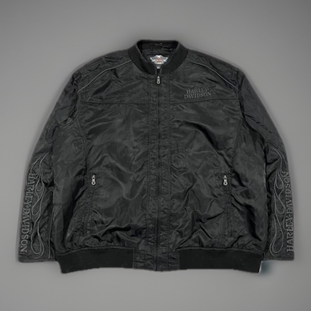 Harley-Davidson Men's Black Skull & Flames Embroidered Bomber Jacket Size 3XL